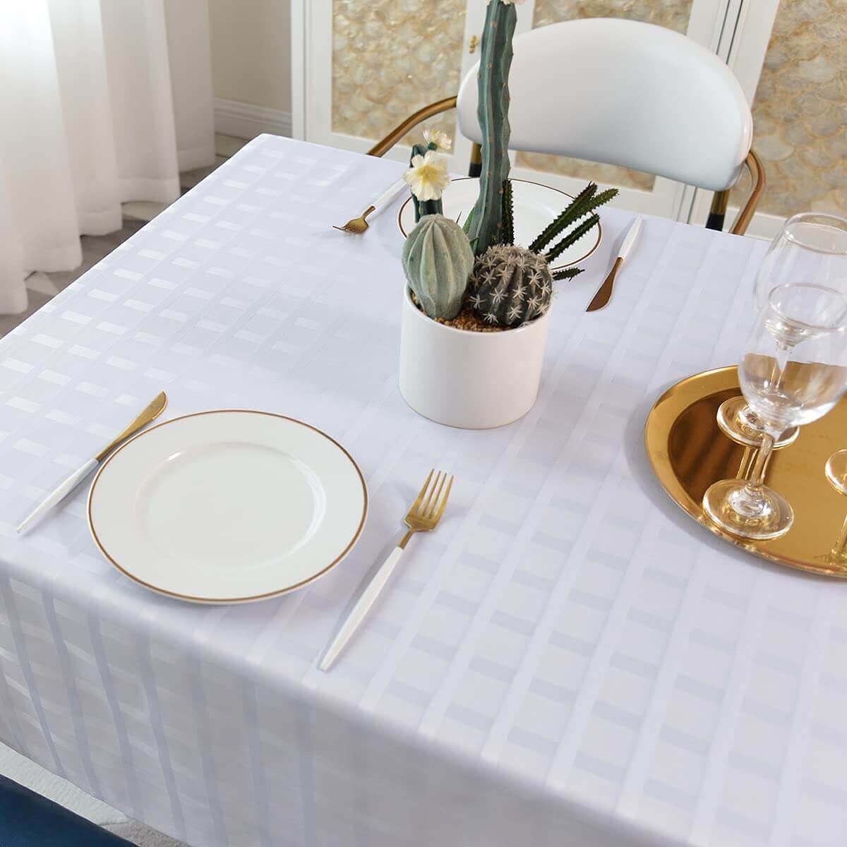 sastybale white Plaid Jacquard Rectangle Tablecloth